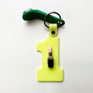 💄Vintage neon yellow number “1” lipstick keychain